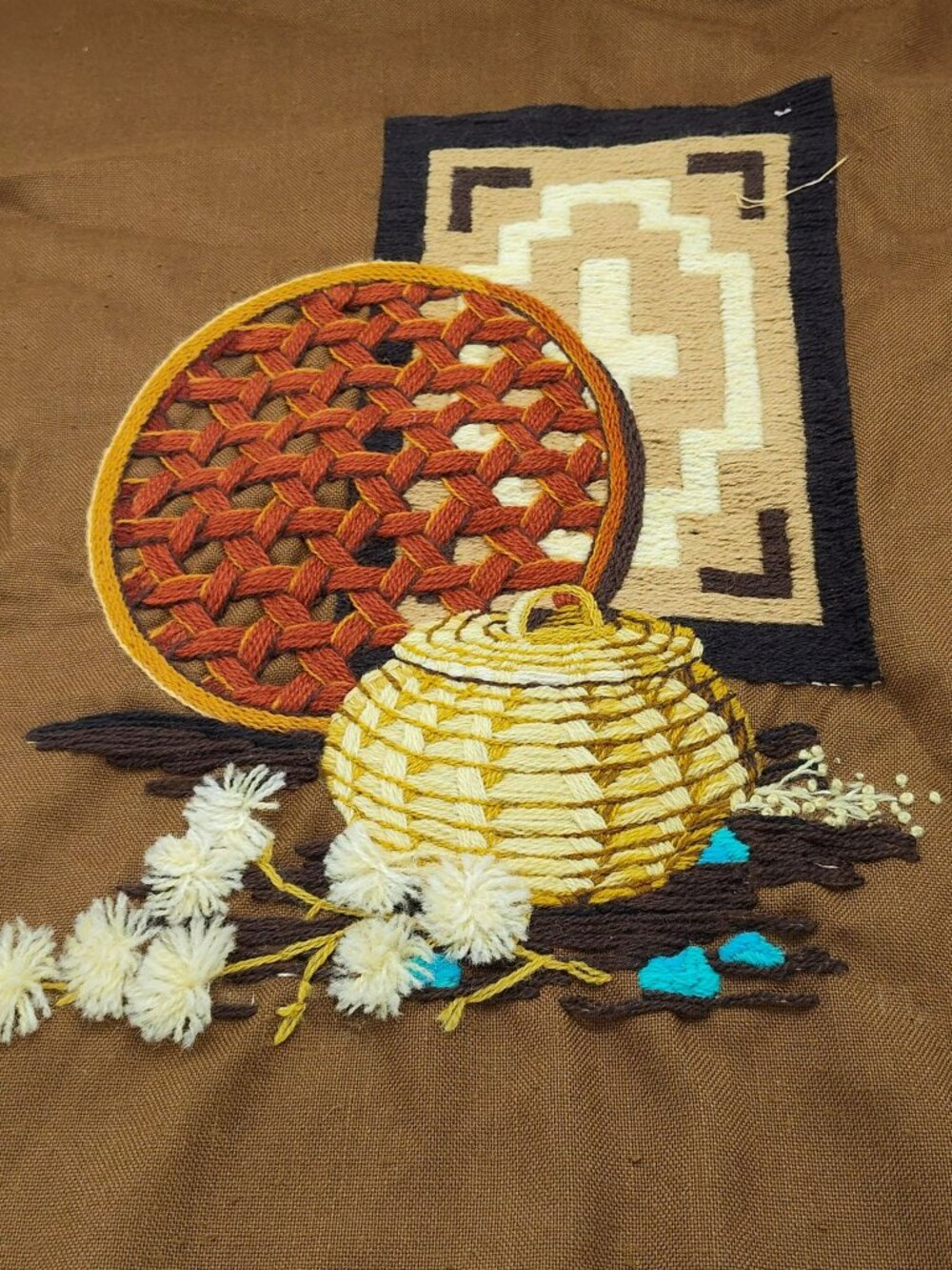 Complete Sunset Designs #2287 Crewel SW Native Baskets Unframed approx 19” x 23"